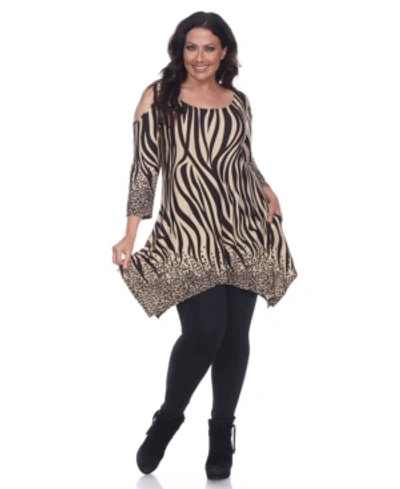 White Mark Plus Size Antonia Cut-out Shoulder Tunic In Black
