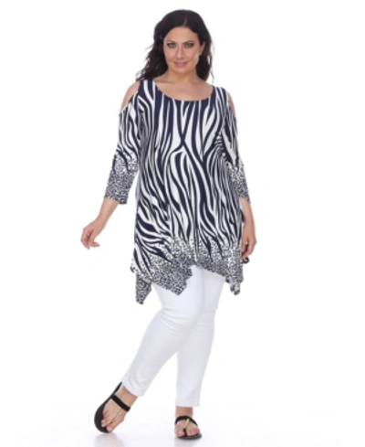 White Mark Plus Size Antonia Cut-out Shoulder Tunic In Blue