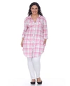 White Mark Plus Piper Stretchy Plaid Tunic In Pink White