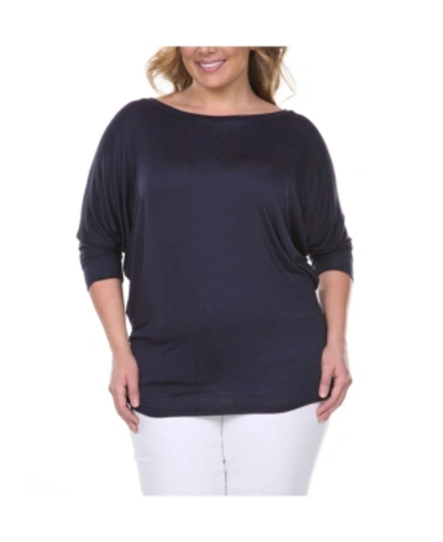 White Mark Plus Size Bat Sleeve Tunic Top In Navy