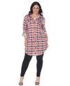 White Mark Plus Piper Stretchy Plaid Tunic In Gray Coral