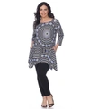 White Mark Plus Womens Printed Handkerchief Hem Tunic Top In Blue Geo