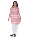 White Mark Plus Piper Stretchy Plaid Tunic In Pink Beige