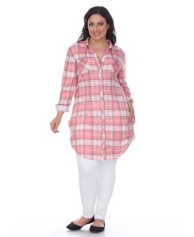 White Mark Plus Piper Stretchy Plaid Tunic In Pink Beige
