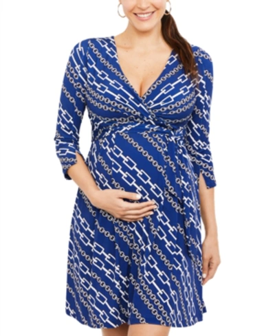 A Pea In The Pod Maternity Faux Wrap Dress In Navy Print