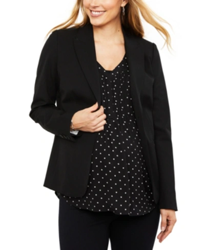 A Pea In The Pod Maternity Button Front Bi-stretch Suiting Maternity Blazer In Black