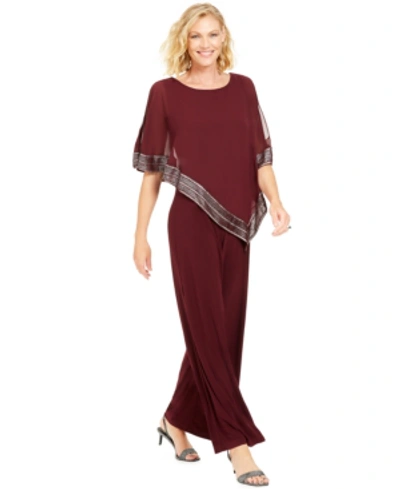 Sl Fashions Asymmetrical Cape Jumpsuit Dress In Fig