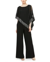 Sl Fashions Foil Trim Asymmetric Popover Capelet Gown In Black