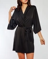 Icollection Long Sleeve Satin Robe In Black