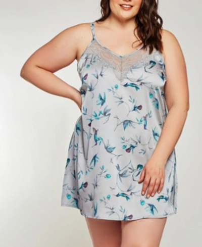 Icollection Plus Size Hummingbird Print Chemise Nightgown Lingerie, Online Only In Multi