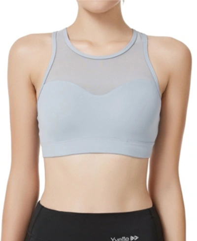 Yvette Women's Mesh Compression Sports Bra - High Impact Support Workout Bra In Slate