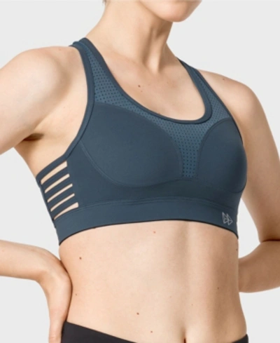 Yvette Compression Wirefree Mesh Sports Bra For Women - High Impact Support Racerback Workout Bra In Indigo