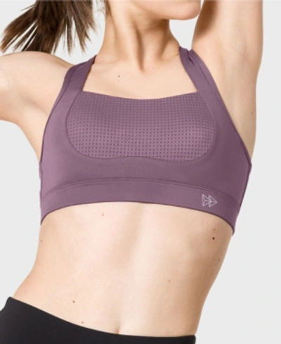 Yvette Compression Wirefree Mesh Sports Bra For Women - High Impact Support Racerback Workout Bra In Plum