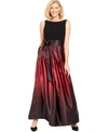 Sl Fashions Ombre Satin Bow Sash Gown In Black,fig Red