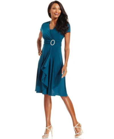 R & M Richards Short-sleeve Faux-wrap Dress In Emerald