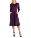 24SEVEN COMFORT APPAREL WOMEN'S MIDI LENGTH FIT AND FLARE POCKET DRESS