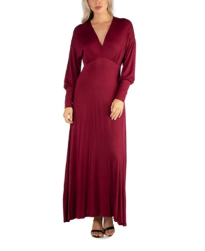 24seven Comfort Apparel Women's Formal Long Sleeve Maxi Dress In Red