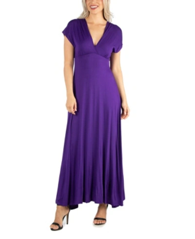 24seven Comfort Apparel Women's Cap Sleeve V-neck Maxi Dress In Purple