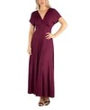 24SEVEN COMFORT APPAREL WOMEN'S CAP SLEEVE V NECK MAXI DRESS