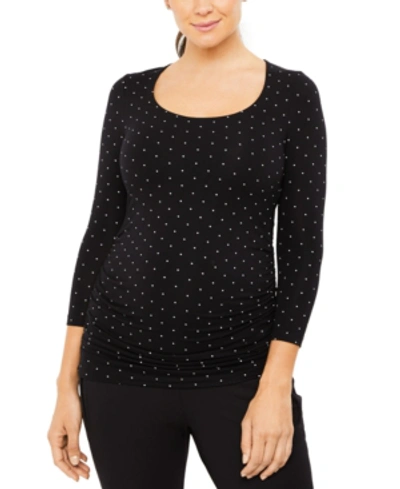 A Pea In The Pod Maternity Ruched T-shirt In Black - White Polka Dot