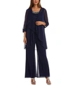 R & M Richards Petite 3-pc. Jacket, Embellished Top & Pants Set In Navy