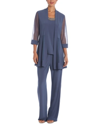 R & M Richards Embellished Layered-look Pantsuit In Charcoal Gray