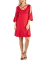 24seven Comfort Apparel Maternity Knee Length Cold Shoulder Dress In Red