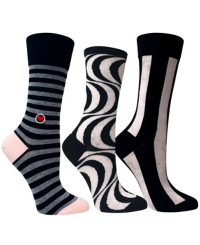 Love Sock Company 3 Pack Women's Funky Striped Socks Bundle By In Black Navy