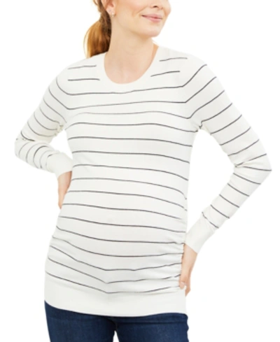 A Pea In The Pod Maternity Ruched Sweater In White-black Stripe