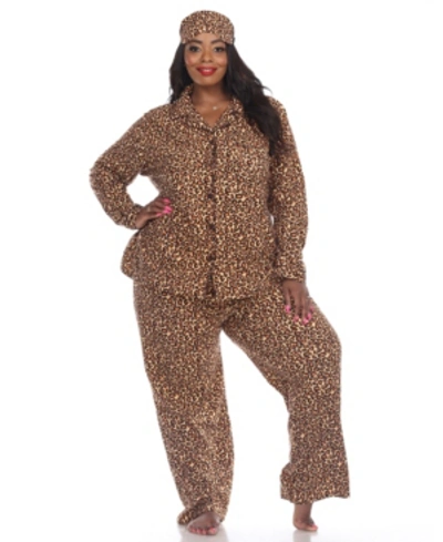 White Mark Plus Size 3-piece Pajama Set In Brown