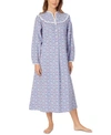 Lanz Of Salzburg Cotton Lace-trim Flannel Nightgown In Blue Multi