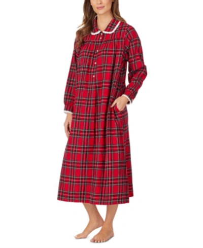 Lanz Of Salzburg Red Tartan Flannel Nightgown In Red Multi Plaid