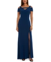 Nightway Cold-shoulder Keyhole Gown In Peacock