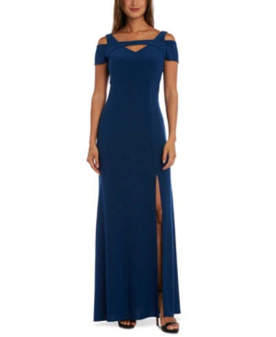 Nightway Cold-shoulder Keyhole Gown In Peacock