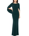 Betsy & Adam Petites Womens Drapey Long Evening Dress In Forest Green