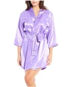 Icollection Long Sleeve Satin Robe In Lavender