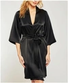 Icollection Long Sleeve Satin Robe In Black