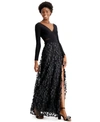 Xscape Mesh-cutout Flower Gown In Black