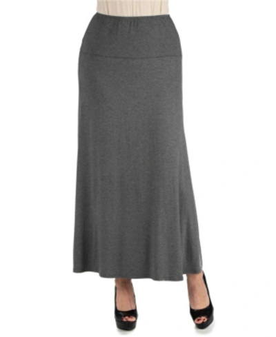 24seven Comfort Apparel Women Elastic Waist Solid Color Maxi Skirt In Dark Gray
