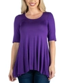 24seven Comfort Apparel Women's Elbow Sleeve Swing Tunic Top In Purple