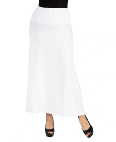 24seven Comfort Apparel Women Elastic Waist Solid Color Maxi Skirt In White