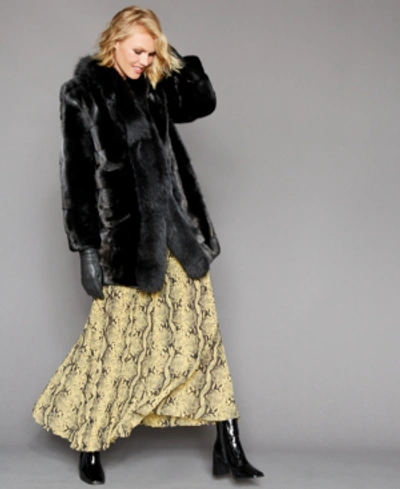 The Fur Vault Mink-fur Fox-trim Coat In Black