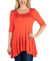 24seven Comfort Apparel Elbow Sleeve Swing Tunic Top In Carrot