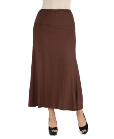 24seven Comfort Apparel Women Elastic Waist Solid Color Maxi Skirt In Brown