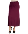 24seven Comfort Apparel Women Elastic Waist Solid Color Maxi Skirt In Red
