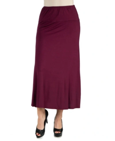 24seven Comfort Apparel Women Elastic Waist Solid Color Maxi Skirt In Red