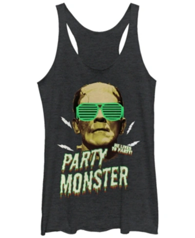 Fifth Sun Universal Monsters Women's Frankenstein Party Monster Tri-blend Tank Top In Black Heat