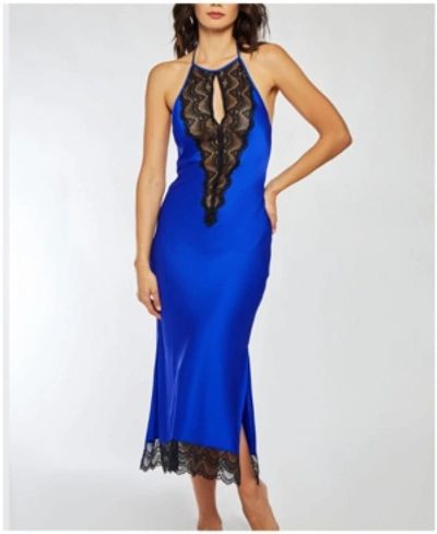 Icollection Women's Plus Size Halter Lingerie Slip Trimmed In Lace In Blue
