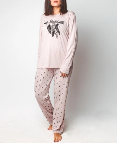 Mood Pajamas Mood Pajama Soft Feather Long- Sleeve Pajama Set In Dusty Rose