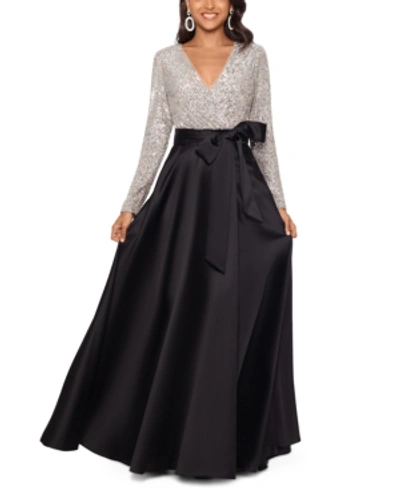Xscape Sequinned-top Ball Gown In Black